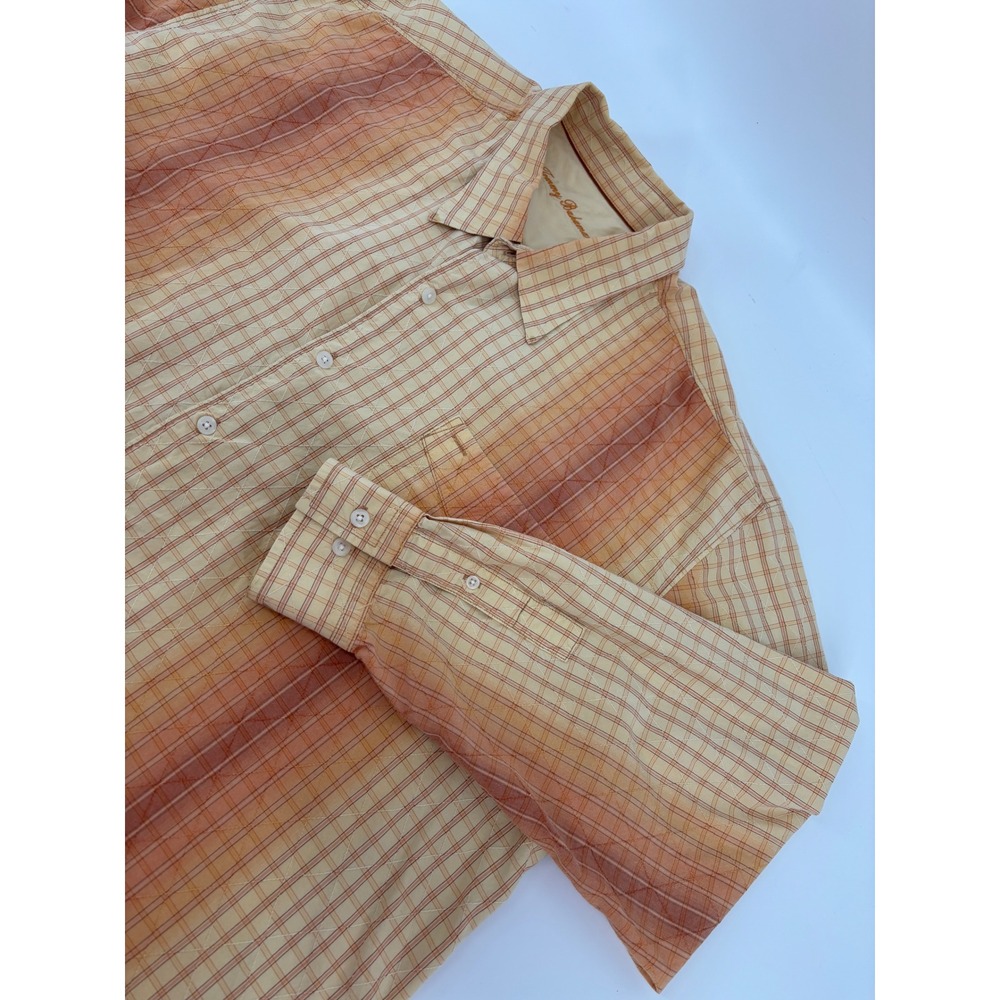 Tommy Bahama Mens XXL Silk Cotton Orange Plaid Ombre Quilted Button Down Shirt